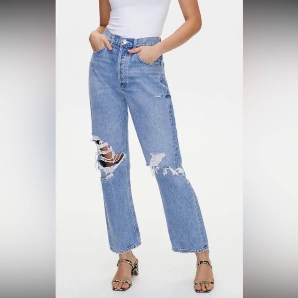 Agolde Light Blue Distressed Boyfriend Jeans